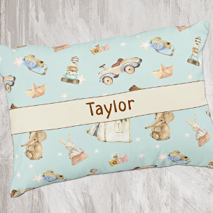 Vattenfärgad Vintage Leksak Mönster Teal accent Pi Prydnadskudde