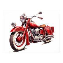 Vattenfärgad Vintage Röd klassisk motorcykel