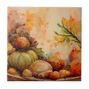 Vattenfärgad Vintage Rustic Orange Fall Pumpkins Kakelplatta