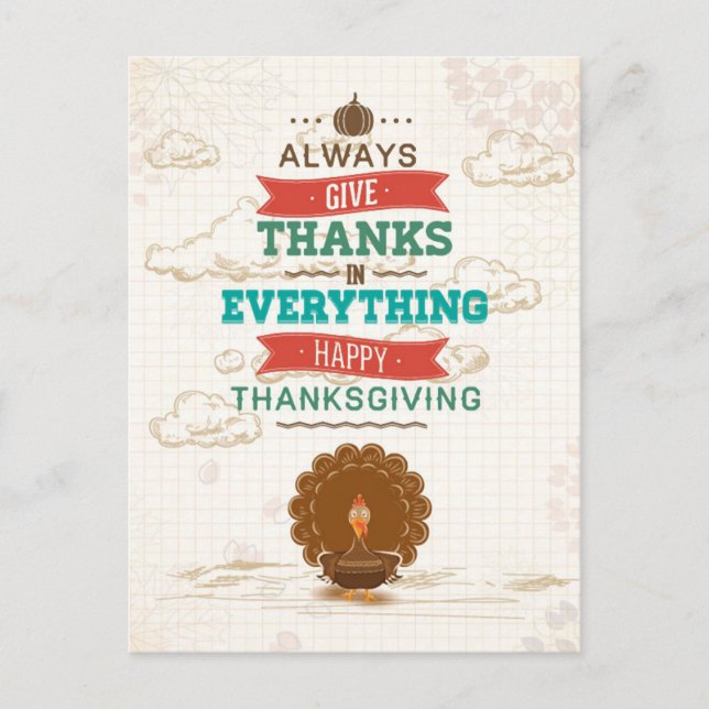 Vattenfärgad Vintage Turkiet Thanksgiving Hälsning Vykort (Framsida)