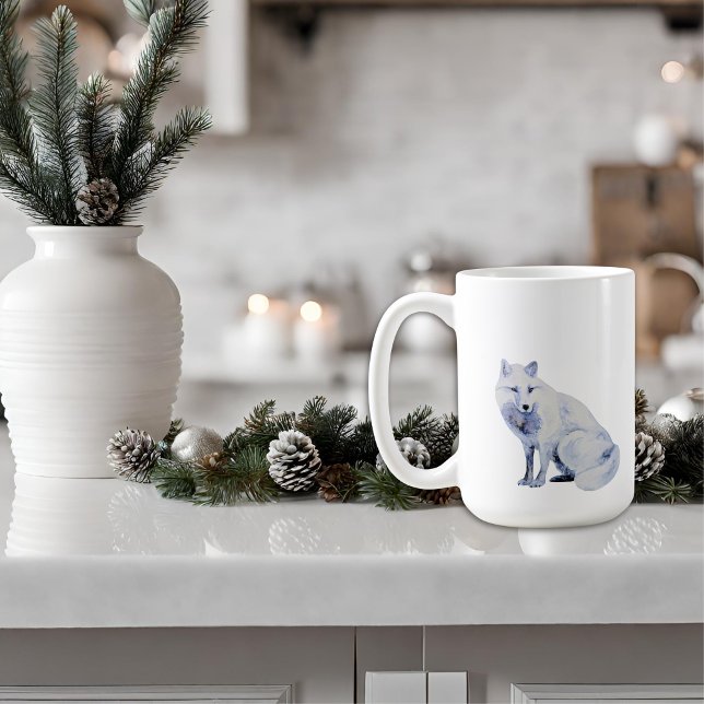 Vattenfärgad vit Arktisk räv jul Kaffemugg (Skapare uppladdad)