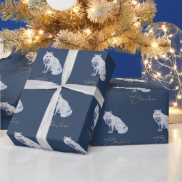 Vattenfärgad vit Arktisk räv jul Presentpapper