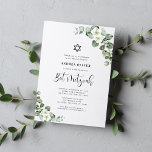 Vattenfärgad vit Blommigt Eucalyptus Bat mitzvah Inbjudningar<br><div class="desc">Fira Pub Mitzvah med denna moderna inbjudan till elegant,  som innehåller er anpassningsbar. Lägg enkelt till dina egna uppgifter genom att klicka på alternativet "anpassa".</div>