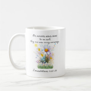 Vattenfärgad vit Daisy, färgade blommor med citat Kaffemugg