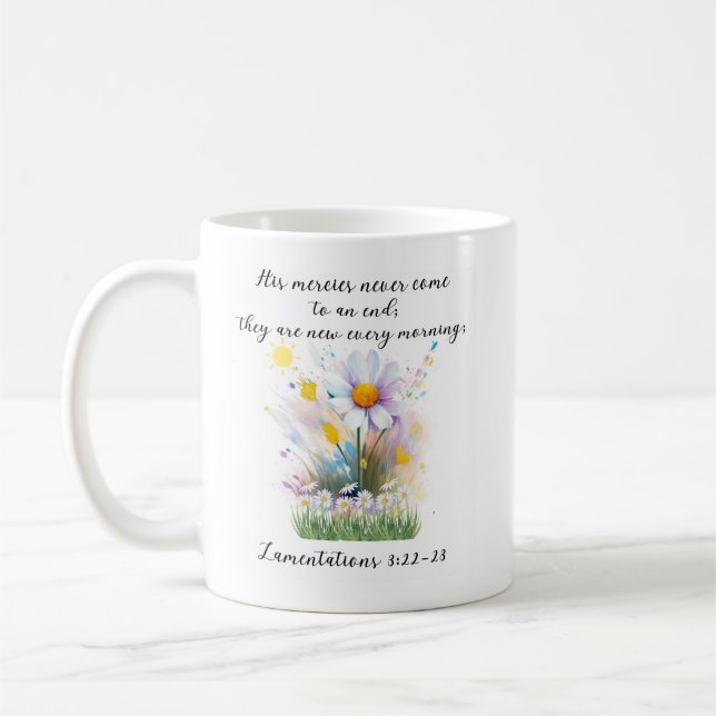 Vattenfärgad vit Daisy, färgade blommor med citat Kaffemugg (Vänster)