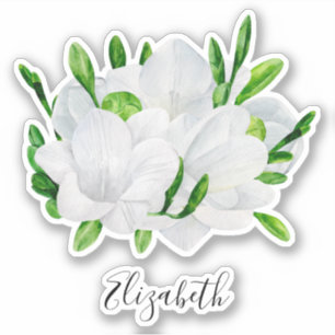 Vattenfärgad vit frisighet. Elegant blommigt namn Klistermärken