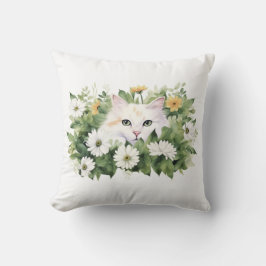 Vattenfärgad vit katt i Daisy Kudde