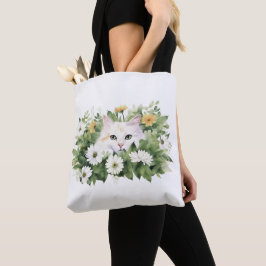 Vattenfärgad vit katt i Daisy Tygkasse