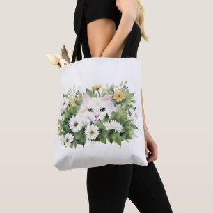 Vattenfärgad vit katt i Daisy Tygkasse