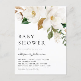 Vattenfärgad vit Magnolia Rustic Baby Shower Inbjudan Vykort
