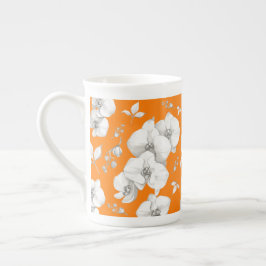 Vattenfärgad vit Orchid på Orange | Benporslin Mugg