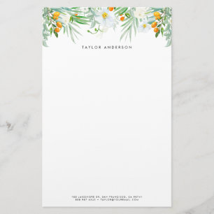 Vattenfärgad vit Orchids och Kumquats Anpassningsb Brevpapper