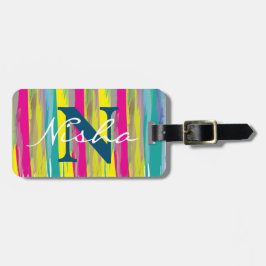 Vattenfärgad, vit, vit, Struktur-vit monogram Bagagebricka