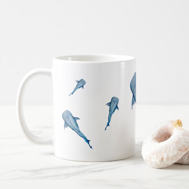 Vattenfärgad vithaj kaffemugg (Med munk)