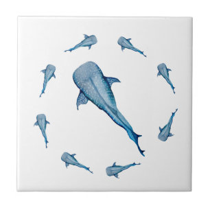 Vattenfärgad vithaj kakelplatta