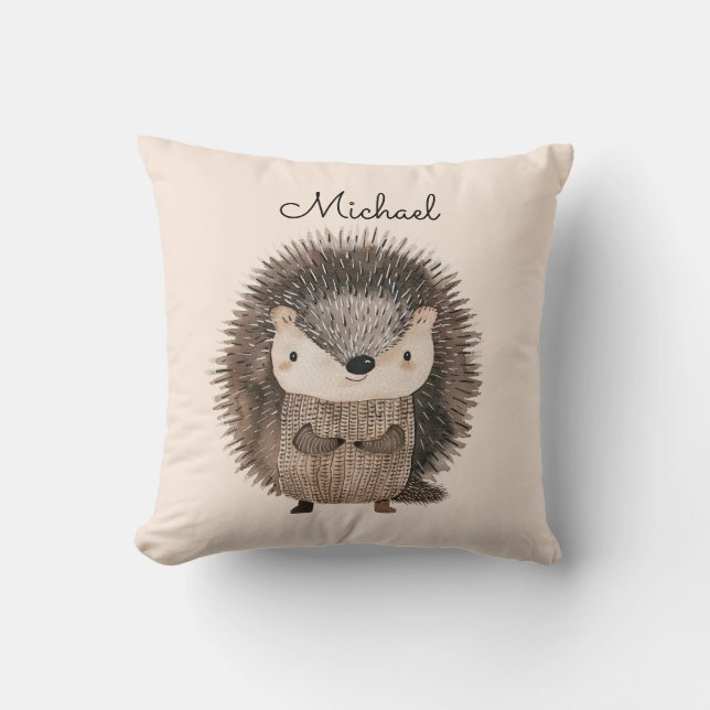 Vattenfärgad Woodland Animal Hedgehog Personlig Kudde (Framsida)