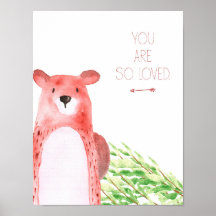 Vattenfärgad Woodland Animal Nursery Art