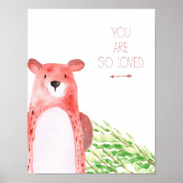 Vattenfärgad Woodland Animal Nursery Art Poster