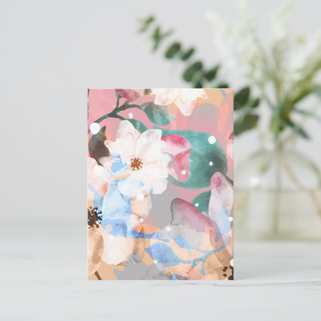 Vattenfärgade Abstrakter Blommor 1 Helg Vykort (Stående Fram)