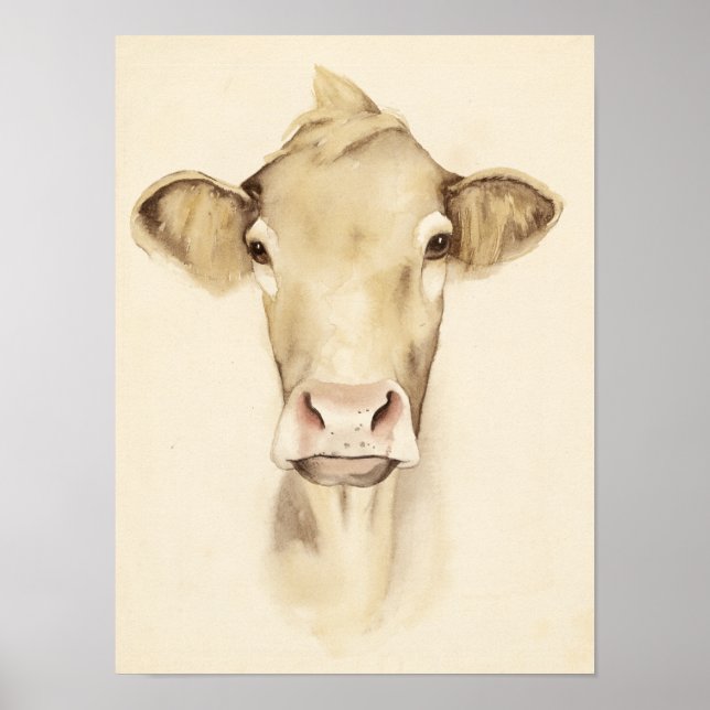 Vattenfärgade Barn Animals | Kon Poster (Framsidan)