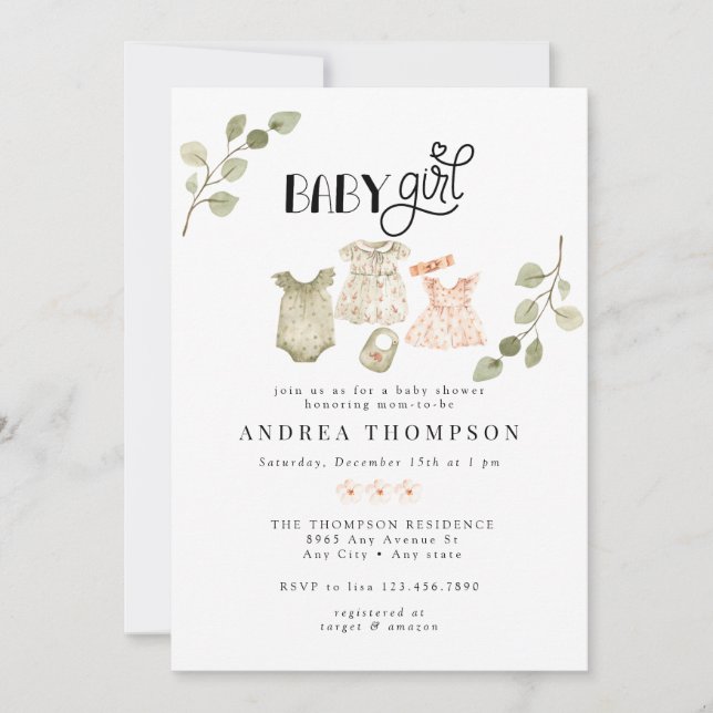 Vattenfärgade Barnkläder | Boho Girl Baby Shower Inbjudningar (Framsida)