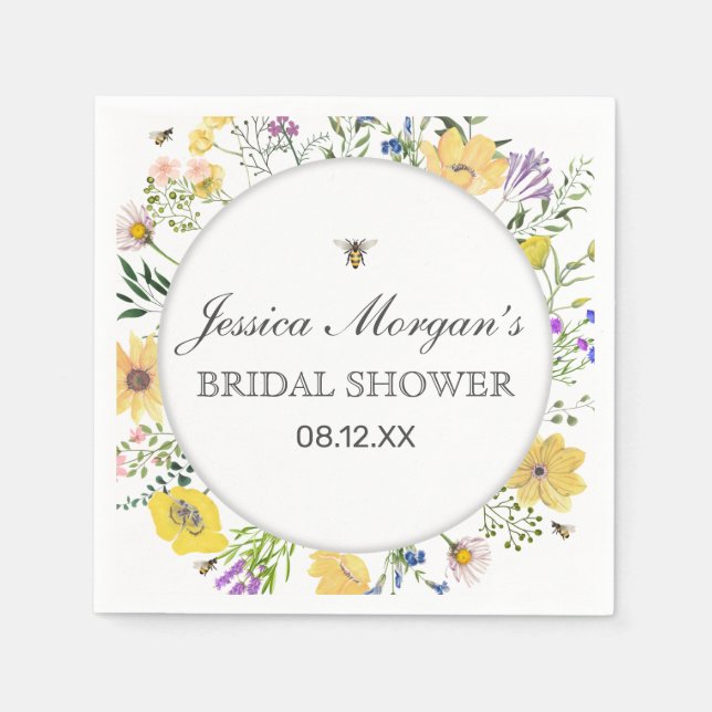 Vattenfärgade bin och fintvätt av vildblommor, bab pappersservett (Framsidan)