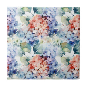 Vattenfärgade blandade Färg Hydrangea Flowers Kakelplatta