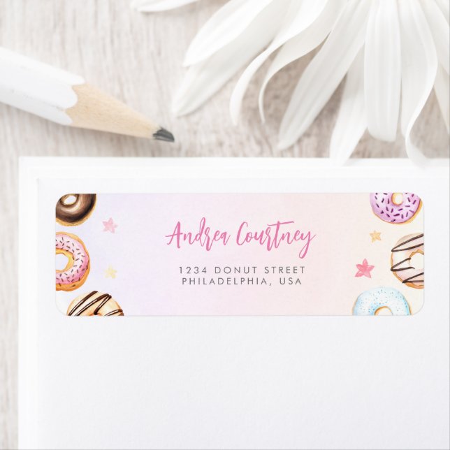 Vattenfärgade blodkroppar 2:a födelsedag Rosa Namn Returadress Etikett (Insitu)