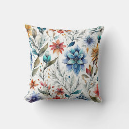 Vattenfärgade Blommar Kudde