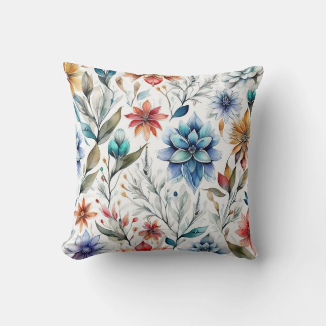 Vattenfärgade Blommar Kudde (Framsida)