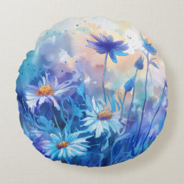 Vattenfärgade Blommar - Rund Blommigt Dekorativ ku Rund Kudde