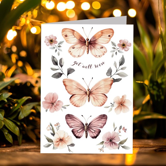 Vattenfärgade Blommigtar Butterflies kommer snart Kort (Watercolor Florals Butterflies Get Well Soon Card
)