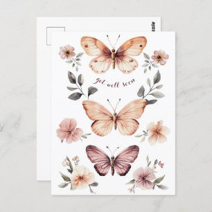 Vattenfärgade Blommigtar Butterflies kommer snart Vykort