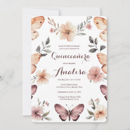Vattenfärgade Blommigtar Butterflies Quinceañera A Inbjudningar