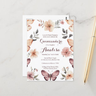 Vattenfärgade Blommigtar Butterflies Quinceañera A Vykort