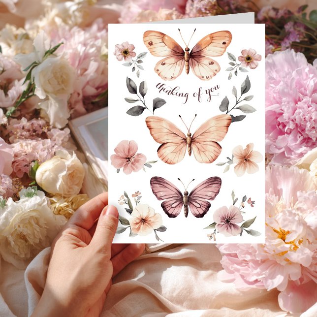 Vattenfärgade Blommigtar Butterflies tänker på dig Kort (Watercolor Florals Butterflies Thinking of You Card
)