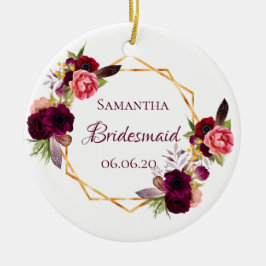 Vattenfärgade blommigtar i Bridesmaid, burgundvit Julgransprydnad Keramik