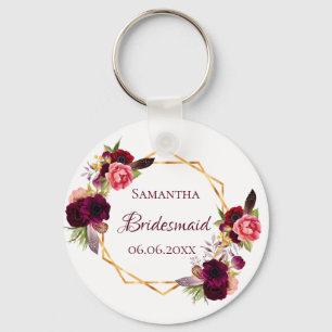 Vattenfärgade blommigtar i Bridesmaid, burgundvit Nyckelring