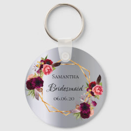 Vattenfärgade blommigtar i Bridesmaid, burgundy si Nyckelring