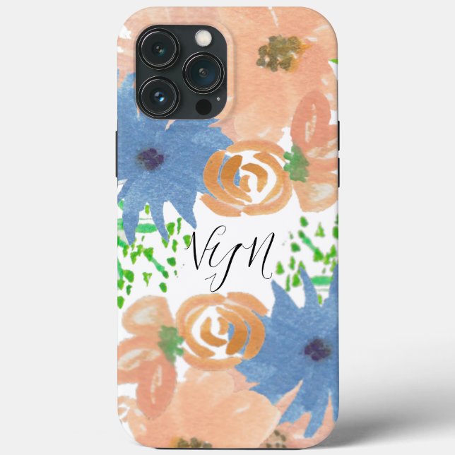 Vattenfärgade Blommigtar Peach Blue Monogramme (Baksida)