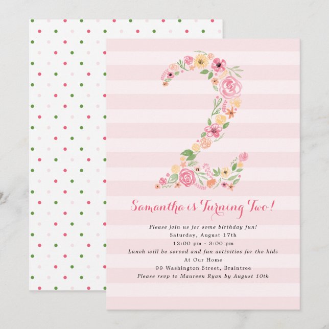 Vattenfärgade Blommigtar två födelsedag Inbjudningar (Fram/baksida)