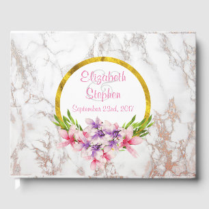 Vattenfärgade Blommigtar, Vita Marble Struktur Brö Gästböcker