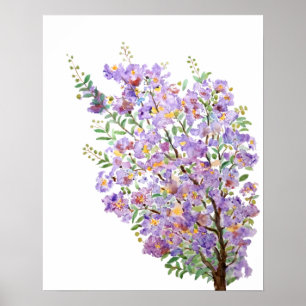 Vattenfärgade blommor av lila rapsmyrtin poster