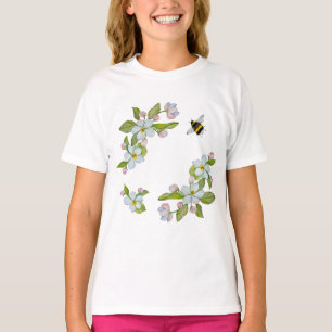 Vattenfärgade blommor av träd och humlor t shirt
