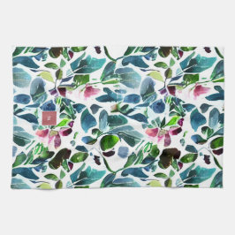 Vattenfärgade blommor botaniska i monogrammet kökshandduk
