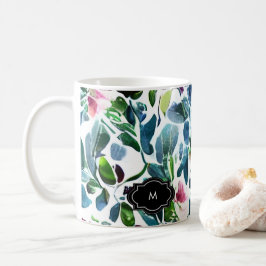 Vattenfärgade blommor botaniska mönster monogramma kaffemugg
