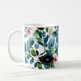 Vattenfärgade blommor botaniska mönster monogramma kaffemugg