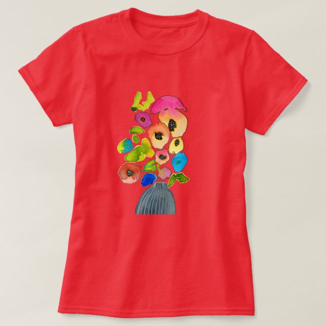 Vattenfärgade blommor i färgad blommigt t shirt (Design framsida)