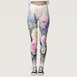 Vattenfärgade blommor i mjuk pastel färg leggings