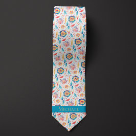 Vattenfärgade blommor och fjädrar slips